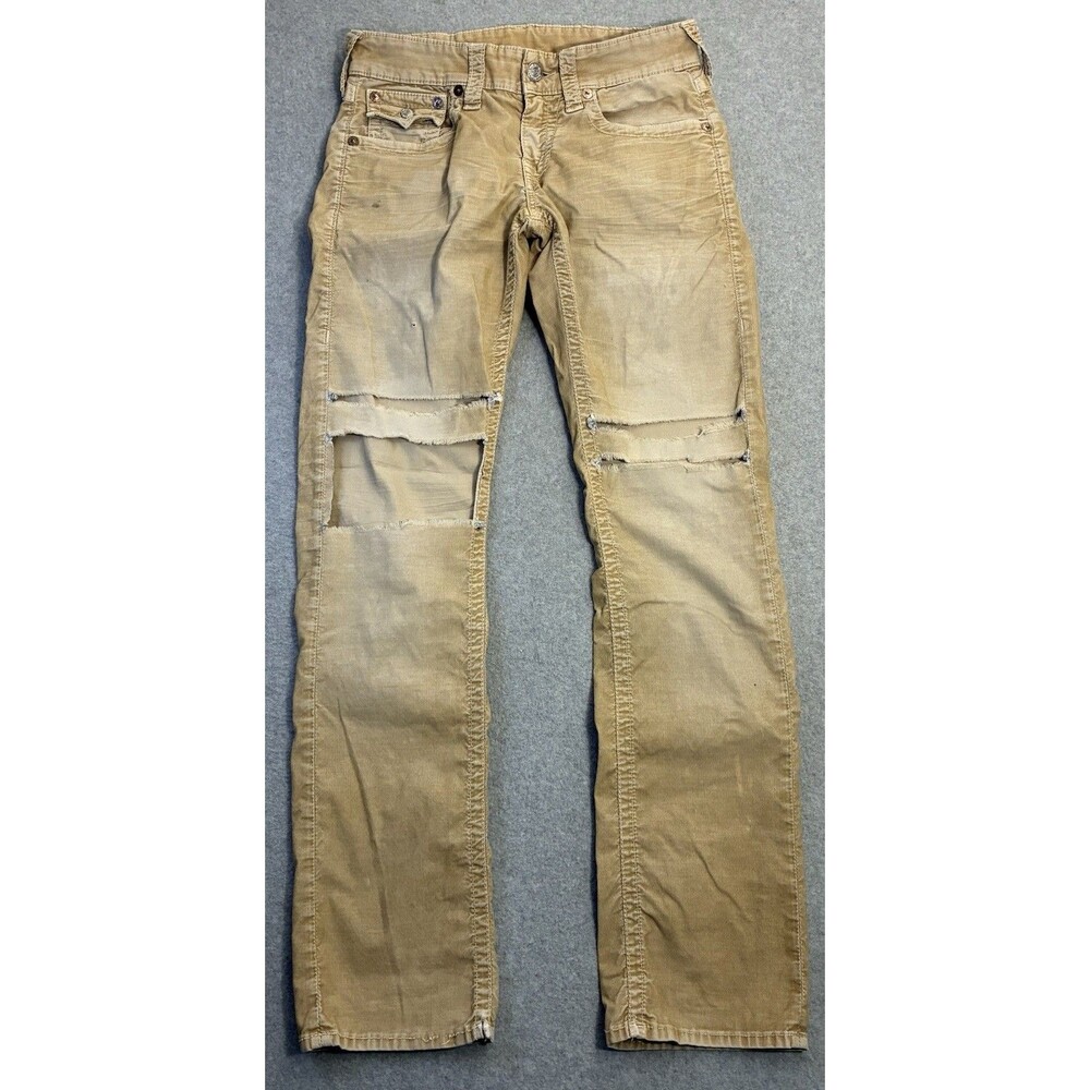 True Religion Men’s Khaki Distressed Pants Size 29 Flap Pocket Y2K